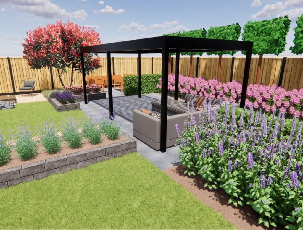 Realistisch 3D tuinontwerp van hovenier Fijnaart voor complete tuinaanleg