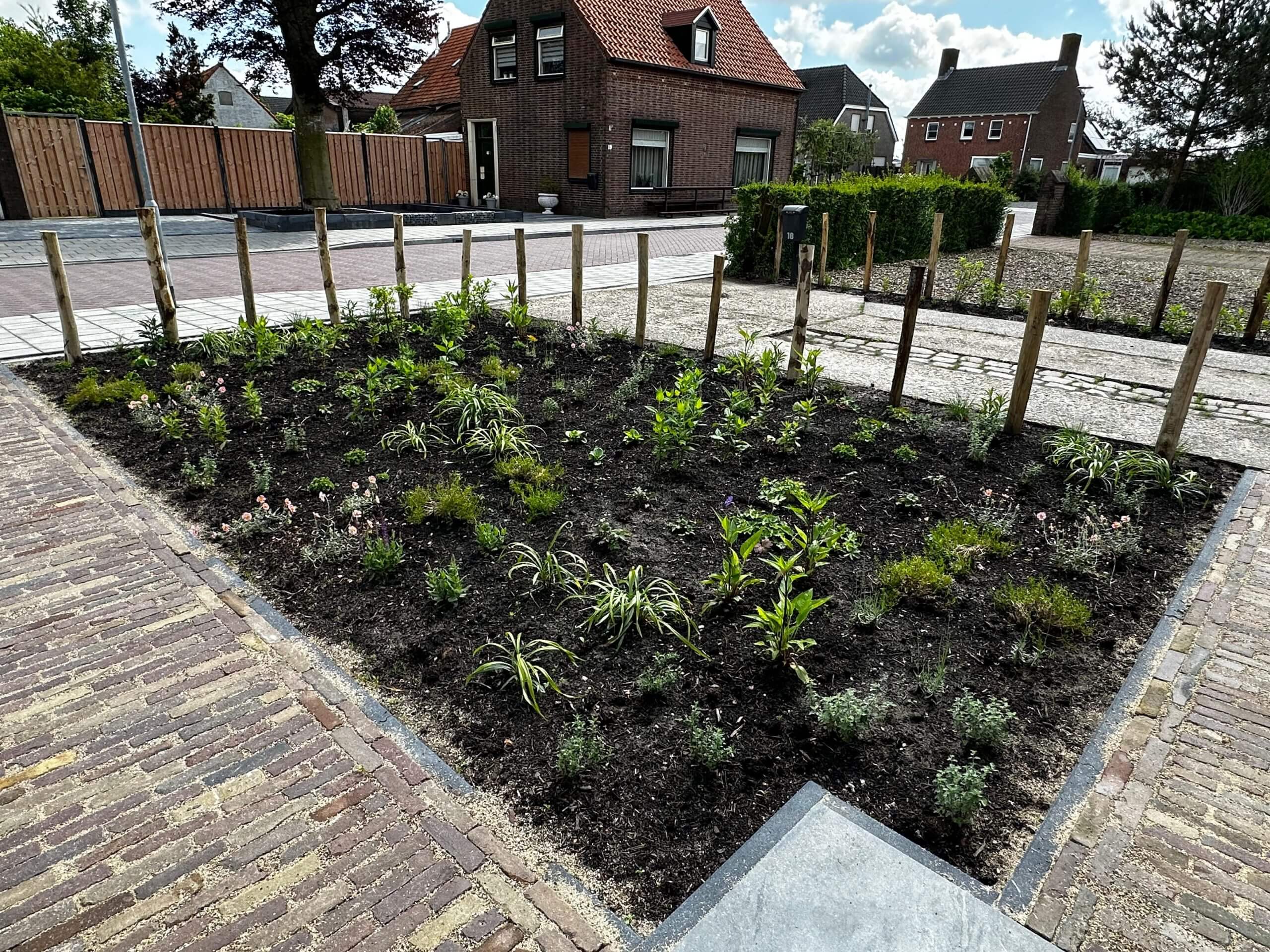 Voortuin noordhoek before/after